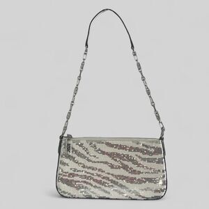 Michael Kors Empire Pouchette Sequin Optic White and Silver Zebra Stri…
